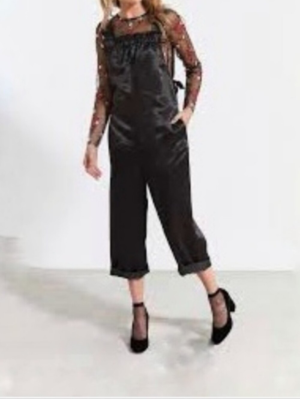 Urban Outfitters Silence + Noise Margo Black Satin Overalls Size Small